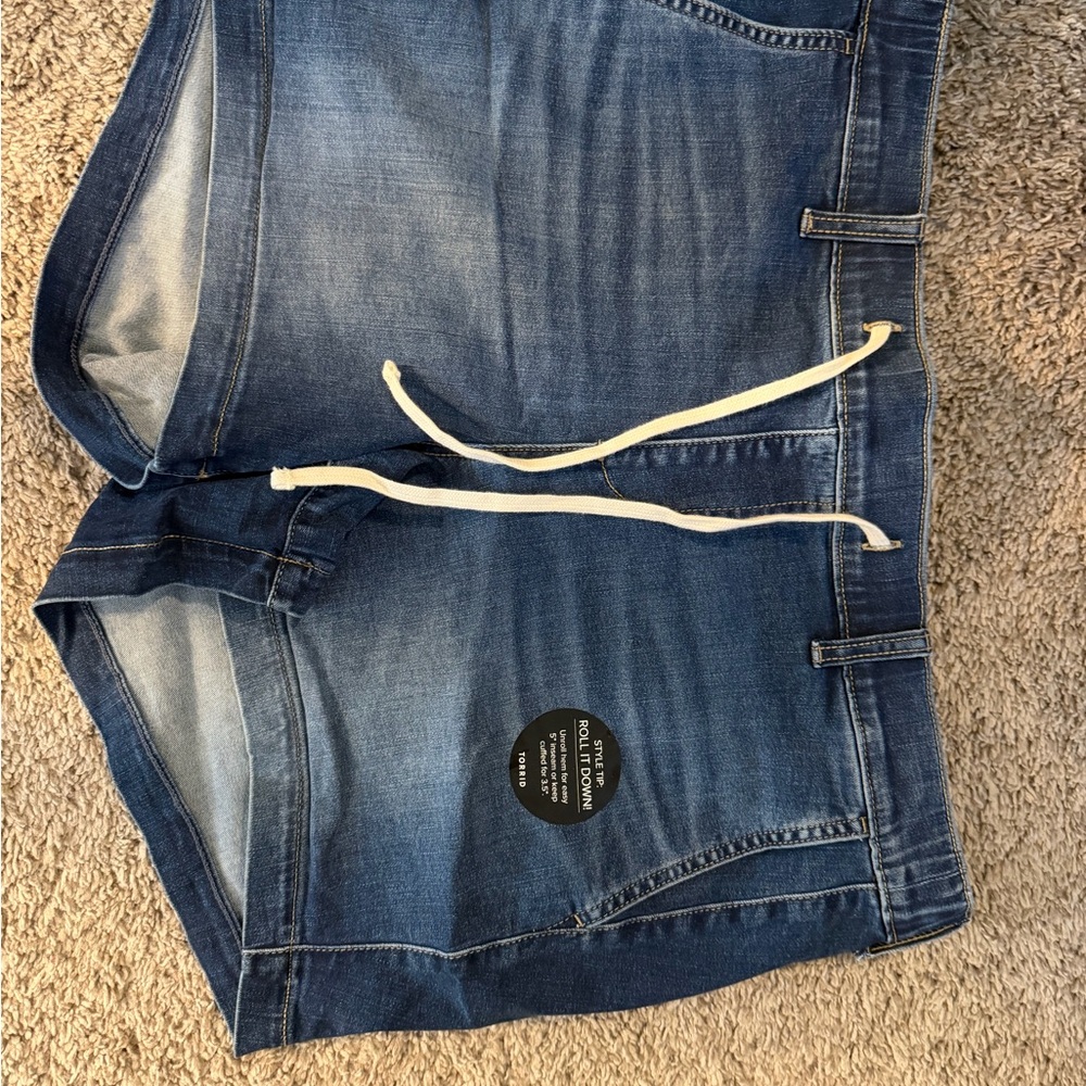 torrid Dark Blue Denim Shorts with Elastic Waist